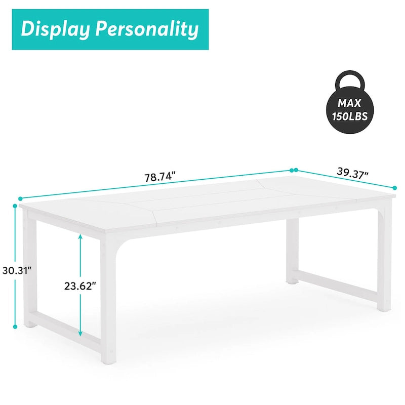 78.74 Inches Modern Dining Table for 8-10, Rectangular Kitchen Table - 78.7W x 39.4D