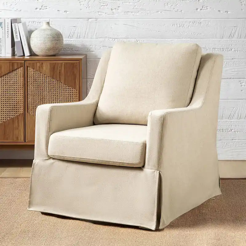 Stan Farmhouse Slipcover Rocking Swivel Chair by HULALA HOME