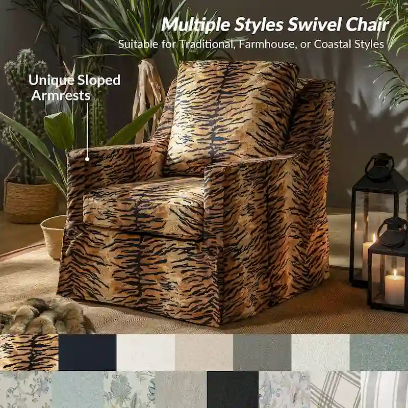 Stan Farmhouse Slipcover Rocking Swivel Chair by HULALA HOME