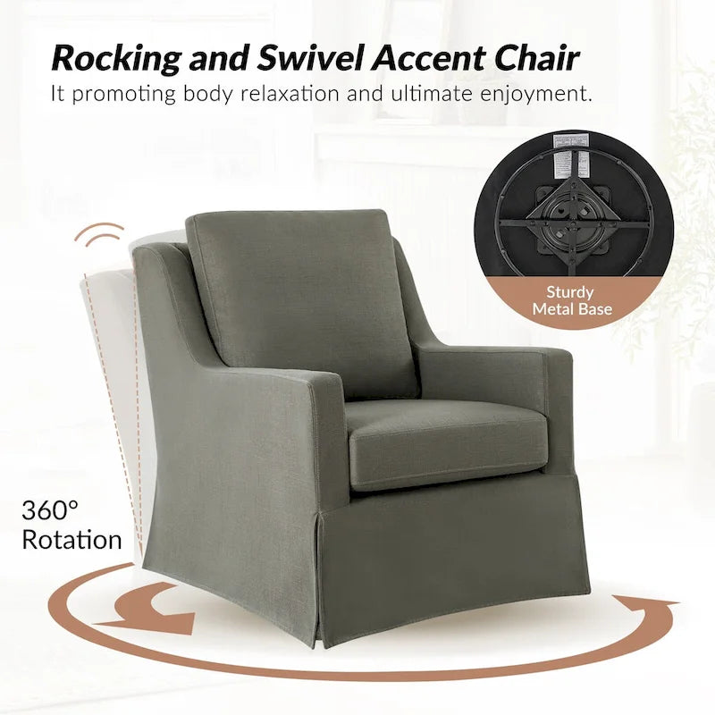 Stan Farmhouse Slipcover Rocking Swivel Chair by HULALA HOME
