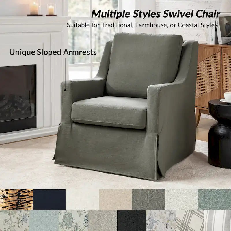 Stan Farmhouse Slipcover Rocking Swivel Chair by HULALA HOME