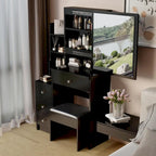 Small Space Vanity Table with Cushioned Stool