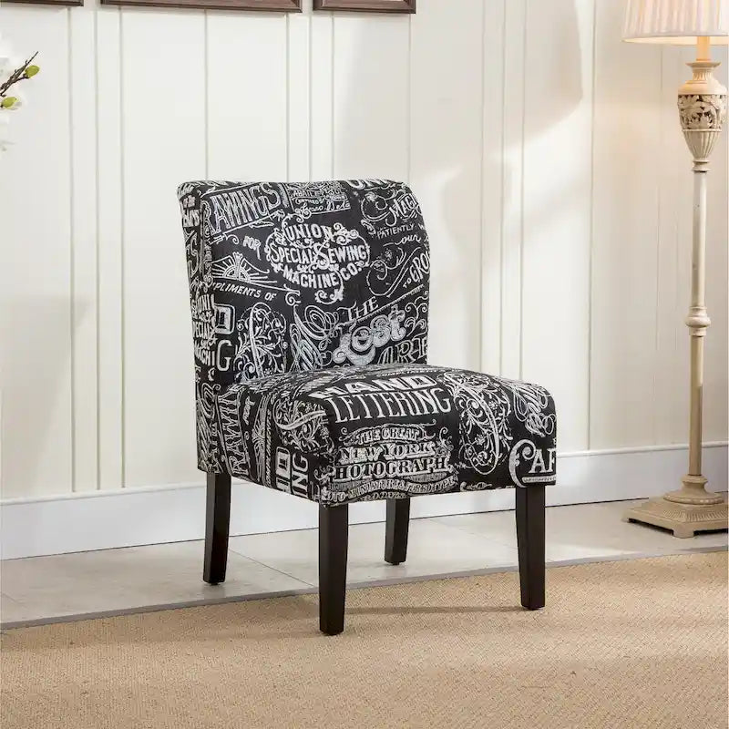 Chalkboard Light Print Fabric Armless Contemporary Accent Chair, for Living Room
