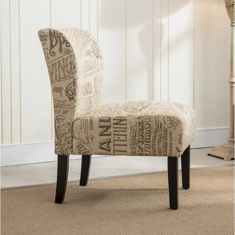 Chalkboard Light Print Fabric Armless Contemporary Accent Chair, for Living Room
