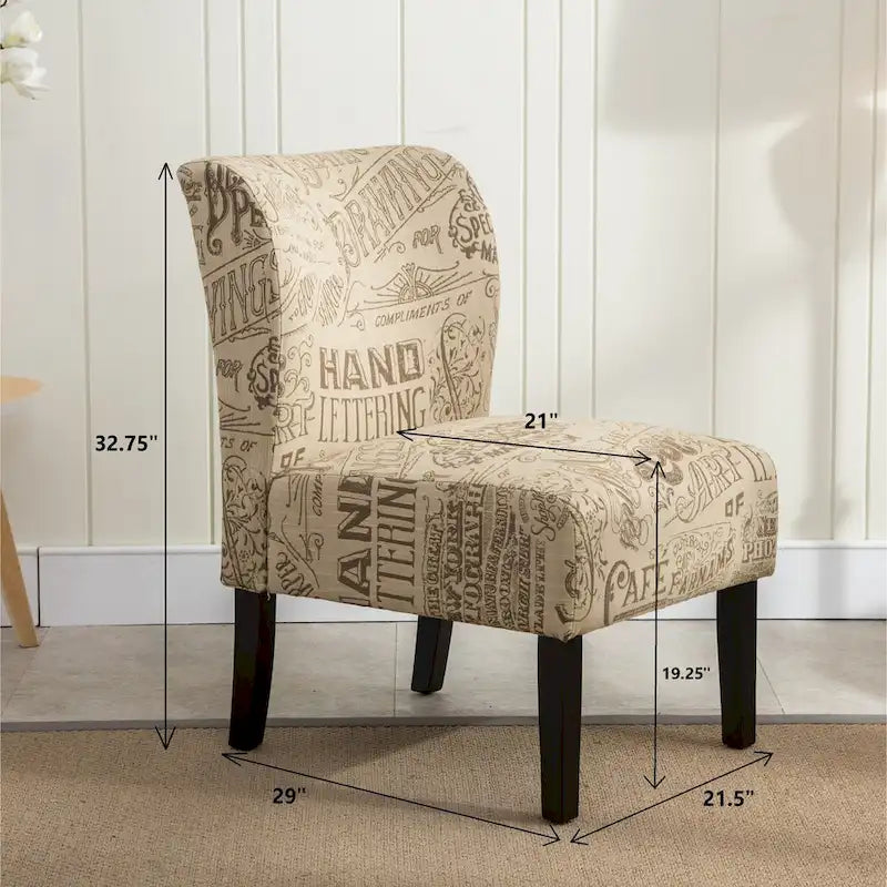 Chalkboard Light Print Fabric Armless Contemporary Accent Chair, for Living Room