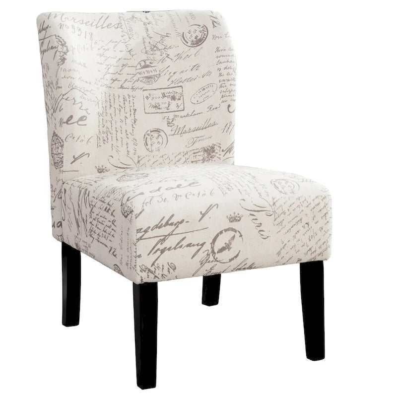 Chalkboard Light Print Fabric Armless Contemporary Accent Chair, for Living Room