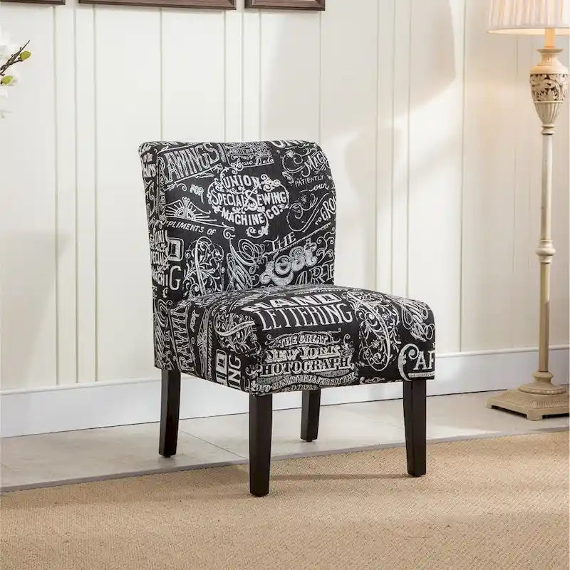 Chalkboard Light Print Fabric Armless Contemporary Accent Chair, for Living Room