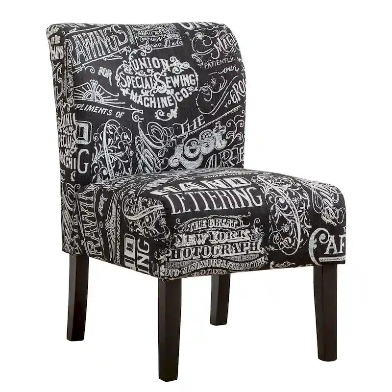 Chalkboard Light Print Fabric Armless Contemporary Accent Chair, for Living Room