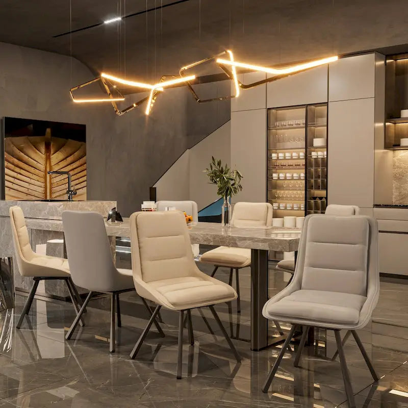 Set of 2 Upholstered Swivel Dining Chairs PU Leather with Metal Legs - 18.5x18.5x37 inch