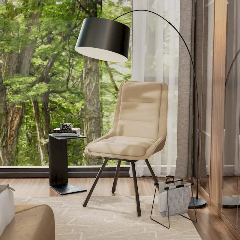 Set of 2 Upholstered Swivel Dining Chairs PU Leather with Metal Legs - 18.5x18.5x37 inch