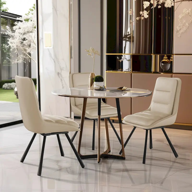 Set of 2 Upholstered Swivel Dining Chairs PU Leather with Metal Legs - 18.5x18.5x37 inch