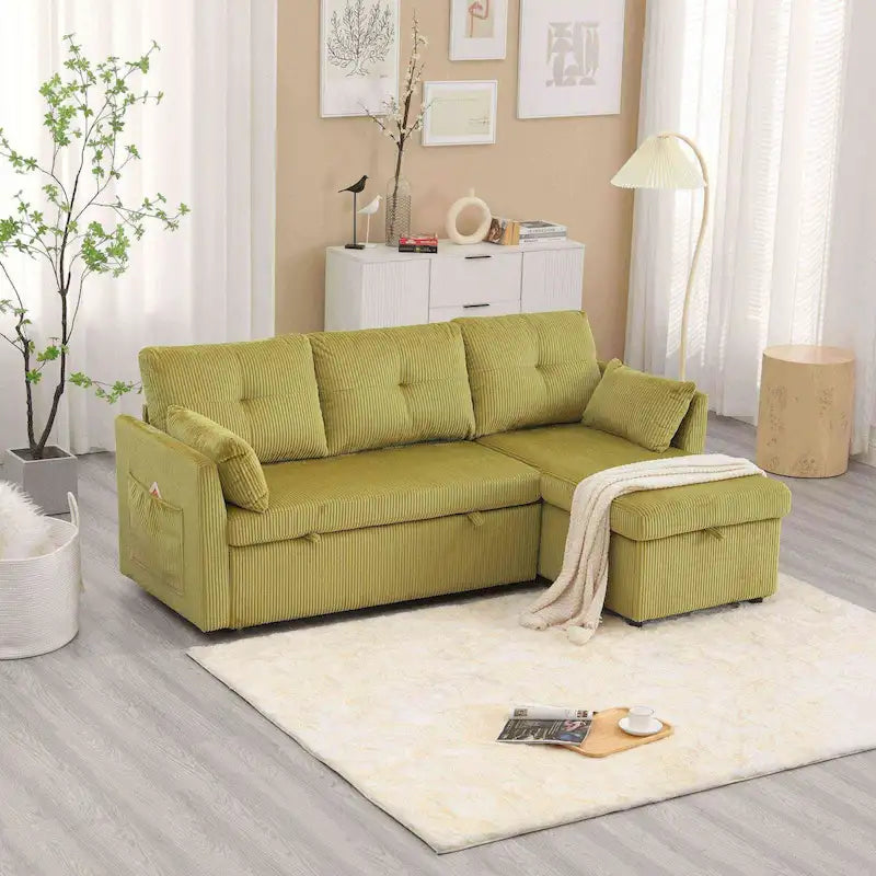 The L-shaped storage seat assembly sofa folds into a recliner