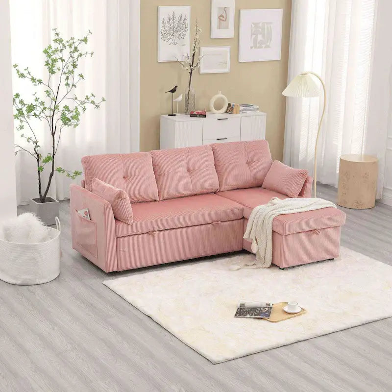 The L-shaped storage seat assembly sofa folds into a recliner