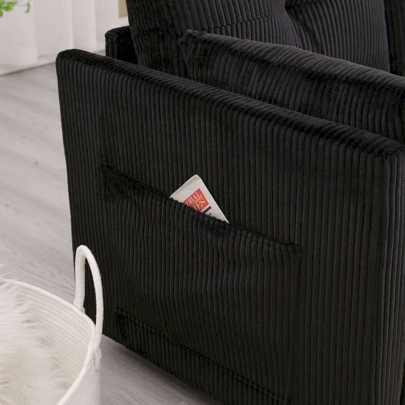 The L-shaped storage seat assembly sofa folds into a recliner