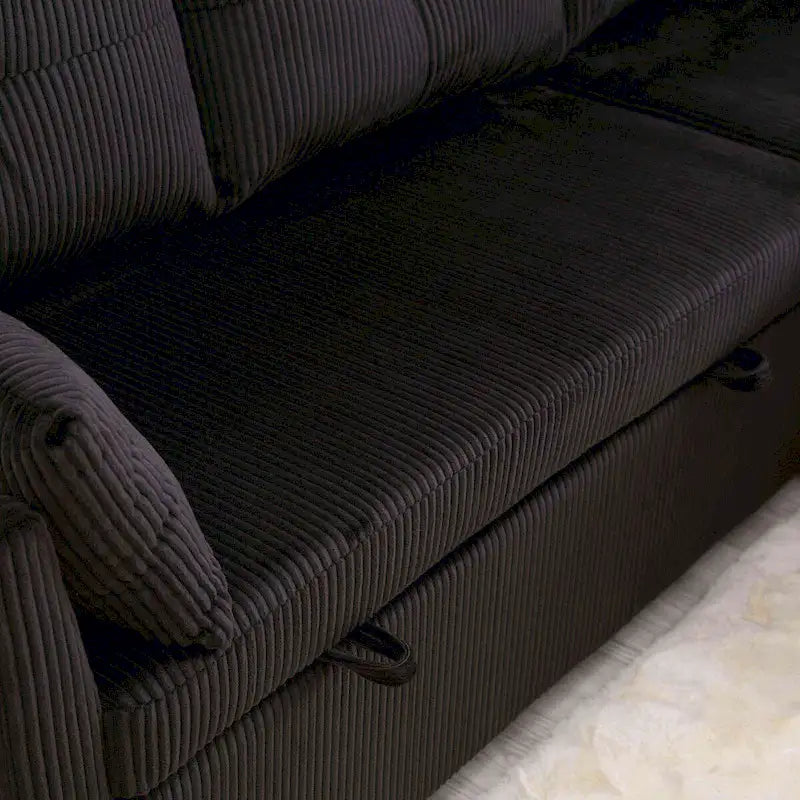 The L-shaped storage seat assembly sofa folds into a recliner