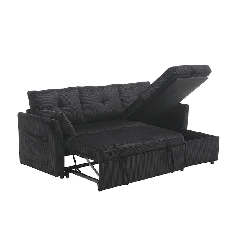 The L-shaped storage seat assembly sofa folds into a recliner