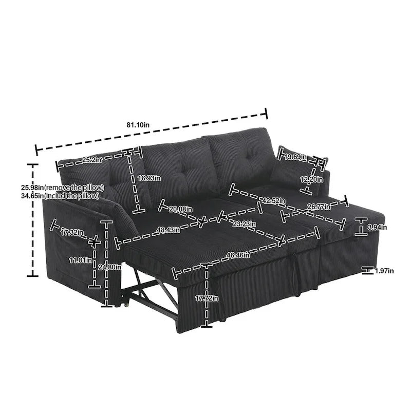 The L-shaped storage seat assembly sofa folds into a recliner