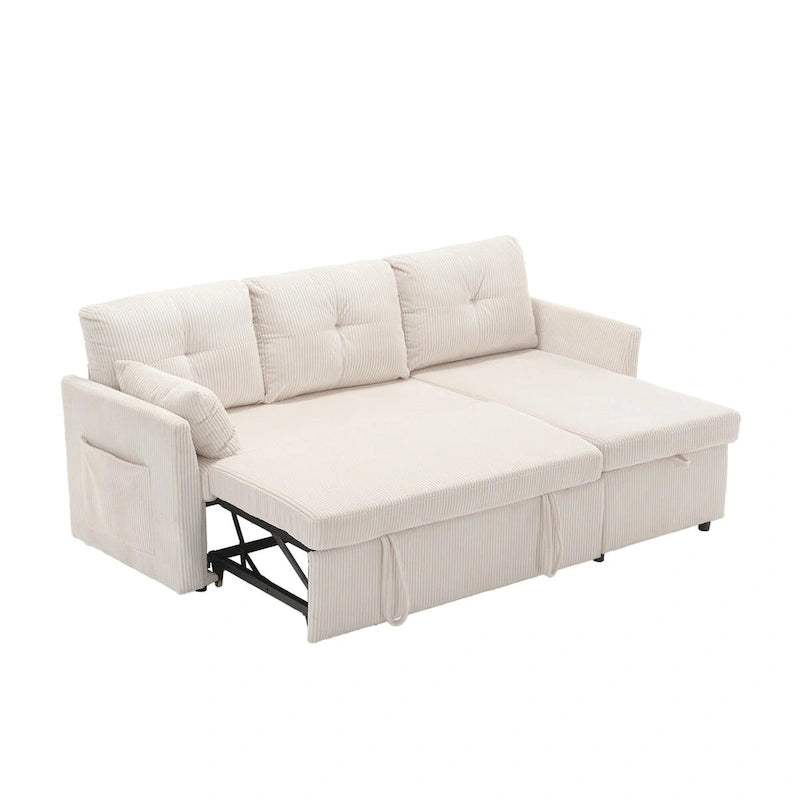 The L-shaped storage seat assembly sofa folds into a recliner