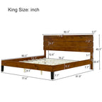 Mid-Century Modern Solid Wood Bed Frame Platform Bed with 3-Piece Headboard Design