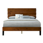 Mid-Century Modern Solid Wood Bed Frame Platform Bed with 3-Piece Headboard Design