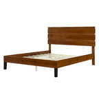 Mid-Century Modern Solid Wood Bed Frame Platform Bed with 3-Piece Headboard Design