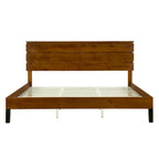 Mid-Century Modern Solid Wood Bed Frame Platform Bed with 3-Piece Headboard Design