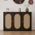 Retro 3-Door Sideboard with Rattan Doors and Metal Handles