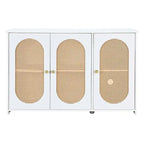 Retro 3-Door Sideboard with Rattan Doors and Metal Handles