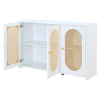 Retro 3-Door Sideboard with Rattan Doors and Metal Handles