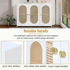 Retro 3-Door Sideboard with Rattan Doors and Metal Handles