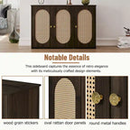 Retro 3-Door Sideboard with Rattan Doors and Metal Handles