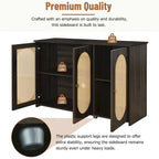 Retro 3-Door Sideboard with Rattan Doors and Metal Handles